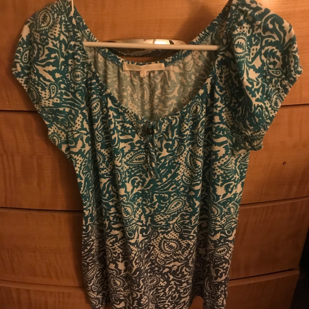 Stylish Teal and White Women's short sleeve Top size 10/12